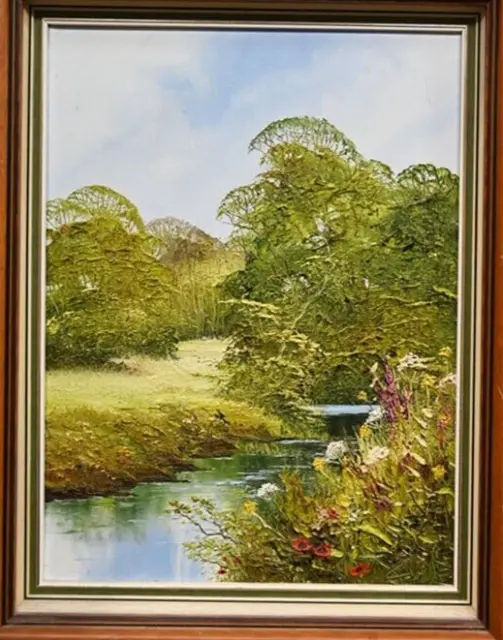 Terry Evans - Original Oil Painting - A Stream and Wildflowers in Summer.