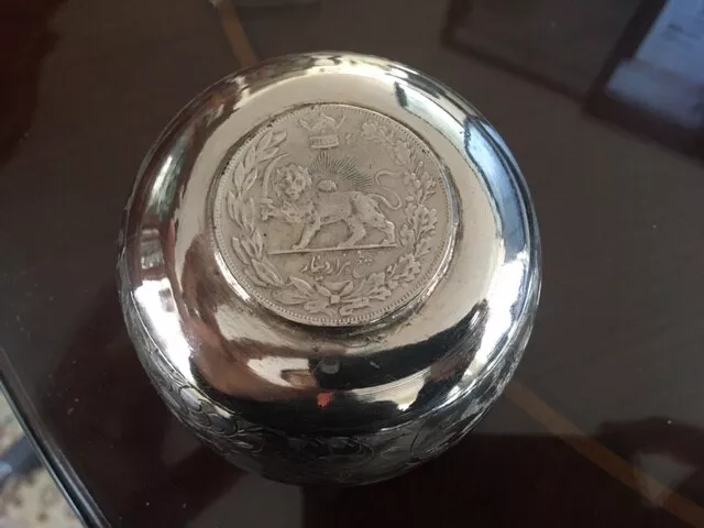 Persian antique Silver bowl, Reza Shah face stamped inside 3