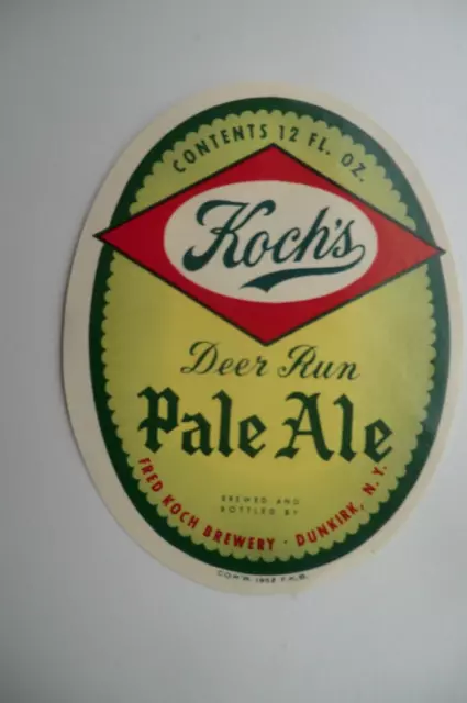 Fred Koch Brewery Dunkirk Ny Usa Deer Run Pale Ale Brewery Beer Bottle Label