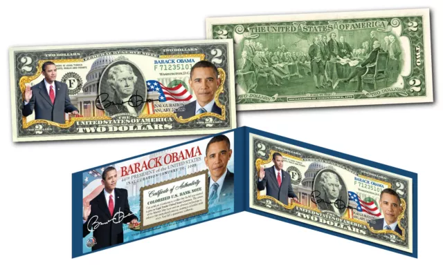 BARACK OBAMA Official *44th President* Genuine Legal Tender Colorized US $2 Bill