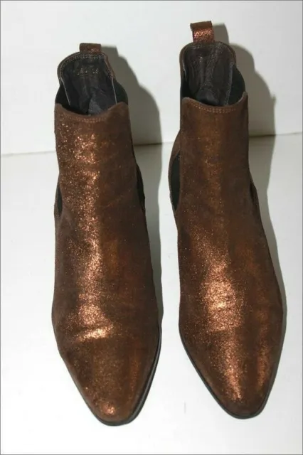 SAN MARINA Bottines Boots Cuir Bronze Doré Doublées Cuir T 39 TTBE 3