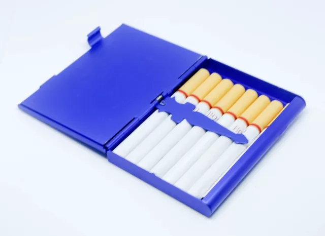 etui a cigarettes couleur bleu en 2 parti miroir et etui de 9 cigarette 2