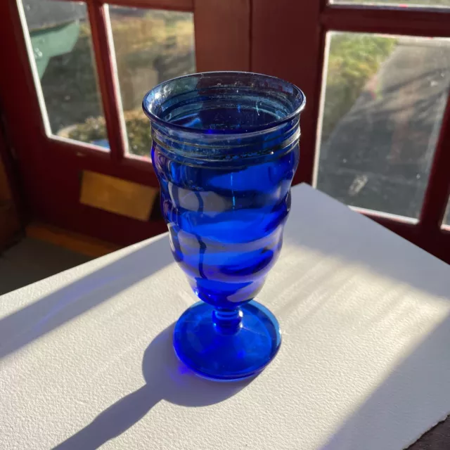 Vintage Antique 6" Bright Blue Cobalt Stem Tumbler Glassware Glass