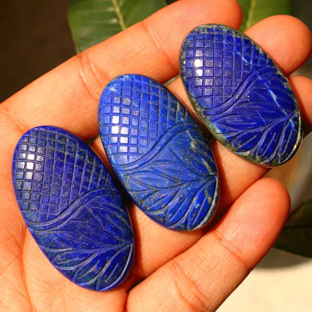 3 PC Natural Afghanistan Lapis Lazuli Hand Carved Small Crystal Reiki Palmstones