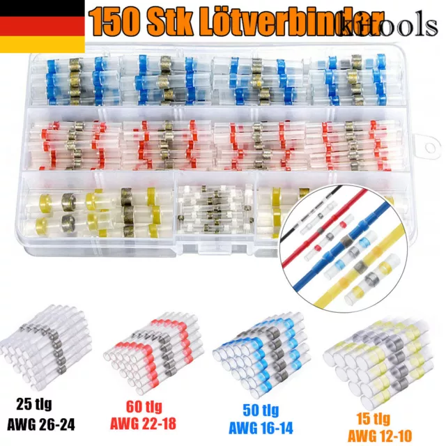 150x Lötverbinder Schrumpfverbinder Stoßverbinder Kabelver Quetschverbinder Set