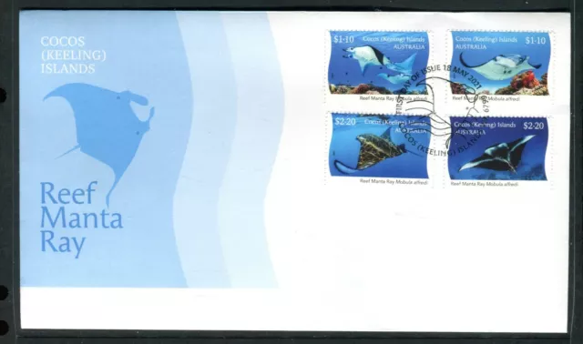 2021 Cocos Island Reef Manta Ray (Gummed Stamps) FDC - Cocos Island PMK