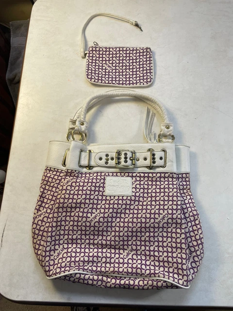 (VTG)Coach Penelope Op Art Leather Large Tote Handbag Purse #0267 Purple, w/Coin