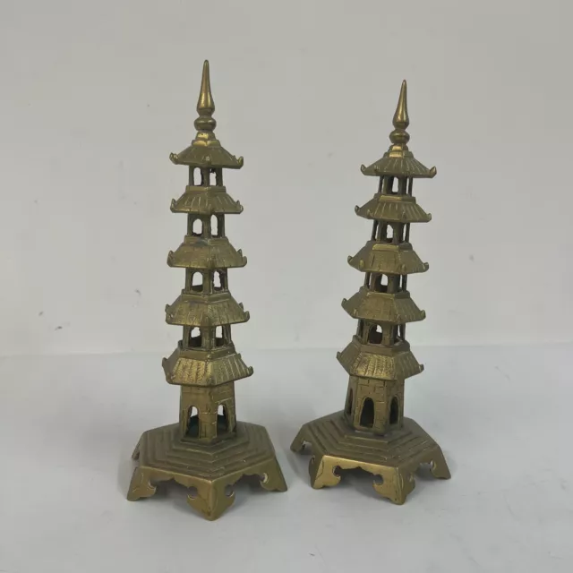 Chinese Vintage Brass Wen Chang 5 Element Tower Buddhist Feng Shui Pagoda B79