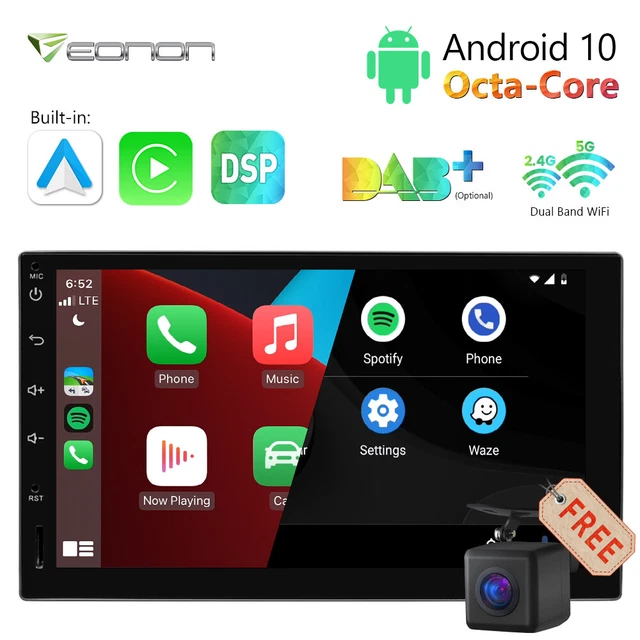 CAM+Eonon Double 2 DIN 8-Core Android Auto Car GPS Stereo Radio 7" Apple CarPlay