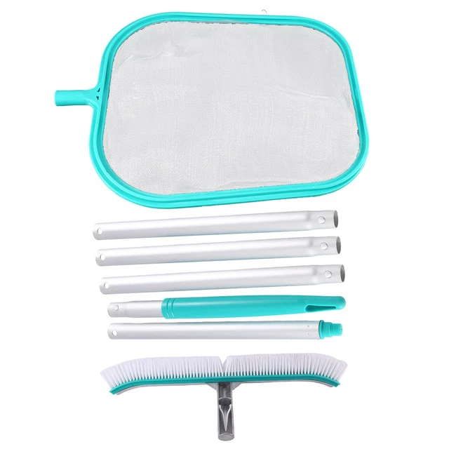 Kit De Nettoyage Piscine Hors Sol 4 Pièces - Filet écumoire, Brosse éponge, Brosse Caoutchouc, Poteau - Entretien Facile