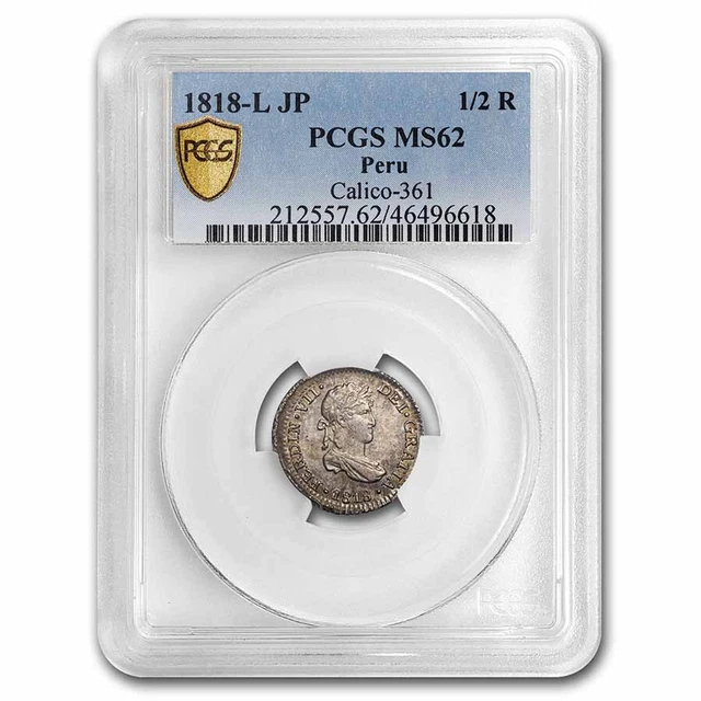 1818-L JP Peru Silver 1/2 Real Ferdinand VII MS-62 PCGS - SKU#272654