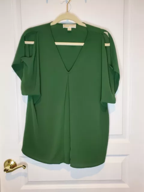 Michael Kors Women's Kelly Green Open Cold Shoulder Blouse Small Short Sleeve