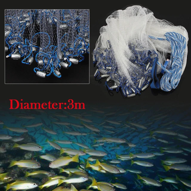 10-22FT Big Fishing Hand Cast Fish Gill Net Easy Throw -Saltwater Freshwater