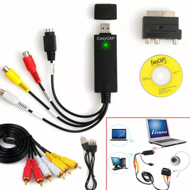 USB 2.0 VHS to DVD Video Capture Card Audio Grabber Device + Scart RCA Cable Set