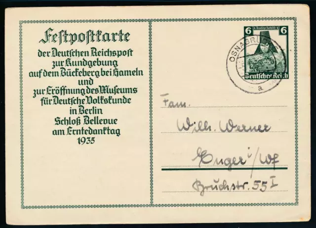 DR Ganzsache GS P 255 Festpostkarte Bückeberg Hameln 1935 Osnabrück 1936