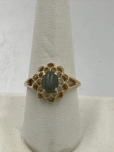 14K Yellow Gold Linde Green Star Sapphire Ring Size 8.75