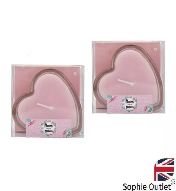 2x Pink Heart Shaped Candle In Glass Jar Holder Mothers Day Gift Home Decor P071