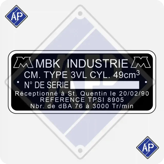 Plaque constructeur MBK 3VL (20/02/90)