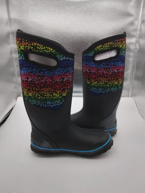 BOGS Women's Classic Tall Rain Boot, Rainbow Dots Print - Black, 6