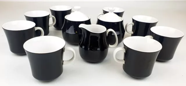 Mikasa Cera-Stone Black/White Tea / Coffee Set 8 Cups Cream & Sugar Mid Century