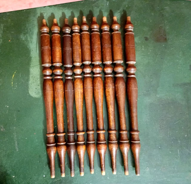 9 Wood columns Spindle set Antique French architectural salvage 18th C