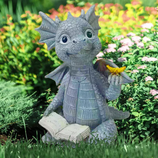 Mini Reading Dragon Statue Resin Dinosaur Meditation Sculpture Home Garden Decor