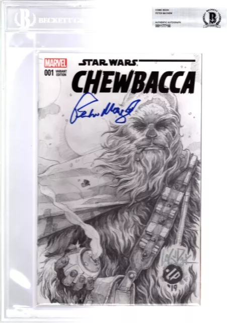 PETER MAYHEW Signed Star Wars "CHEWBACCA" Comic Book w/ Original Sketch BAS Slab