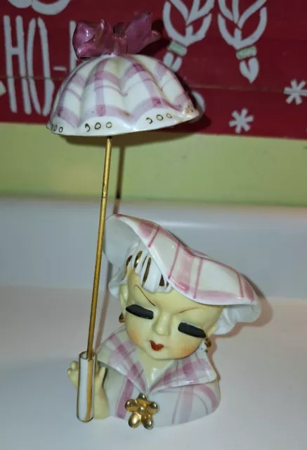 RARE Vintage Napco Japan Parasol Umbrella Pink  Girl Planter Figurine Excellent