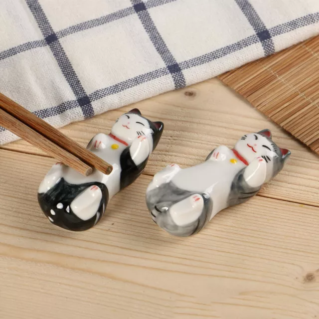 2 Pcs Couple Cat Ceramic Chopsticks Spoon Fork Holder Chopstick Rest Kitchen