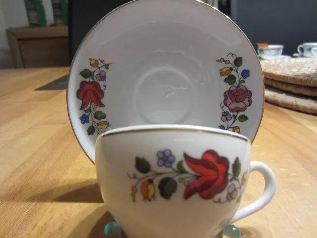 Kalocsa  Porzellan Espresso Mokka Tasse Untertasse Handbemalt  Vintage Blumen 6