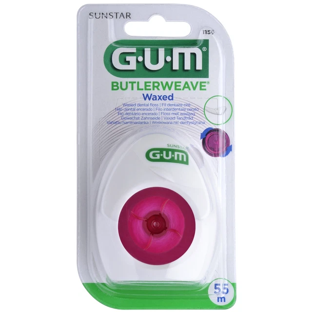 GUM Butlerweave filo interdentale cerato 55 m premium spazi interdentali pulizia filo interdentale