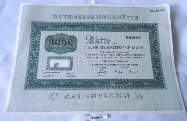 1000 Mark Aktie Gutehoffnungshütte Nürnberg im Februar 1954 (114685)