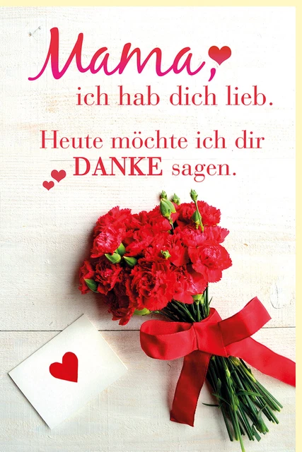 Muttertagskarte Spruch Mama ich habe dich lieb. Heute möchte ich dir Danke sagen