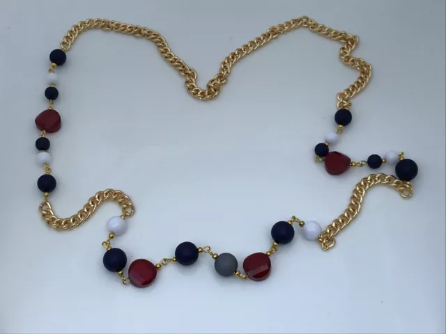 Nordstrom Rack women Necklaces Gold Plated 18k Link Blue Bead & Red Faceted Neck