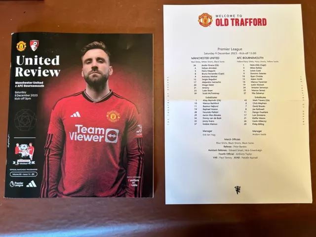 Manchester United vs Bournemouth 09.12.23 Match Programme and Team Sheet