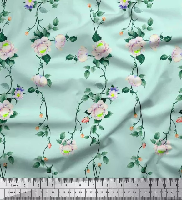 SOIMOI COTTON POPLIN Fabric Leaves & Peony Floral Print Sewing Fabric ...