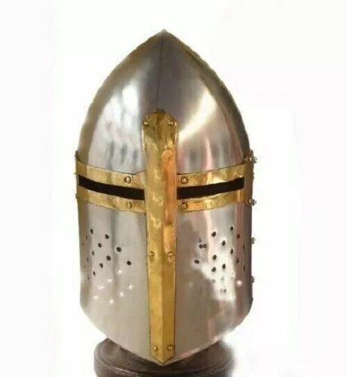 Medieval Sugarloaf Crusader Helmet 18g Knight's Helm Sugar Loaf Leather Liner