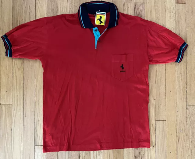 Vintage Ferrari Red Polo Shirt Embroidered Logo NWT! Size Large Rare! Italy!