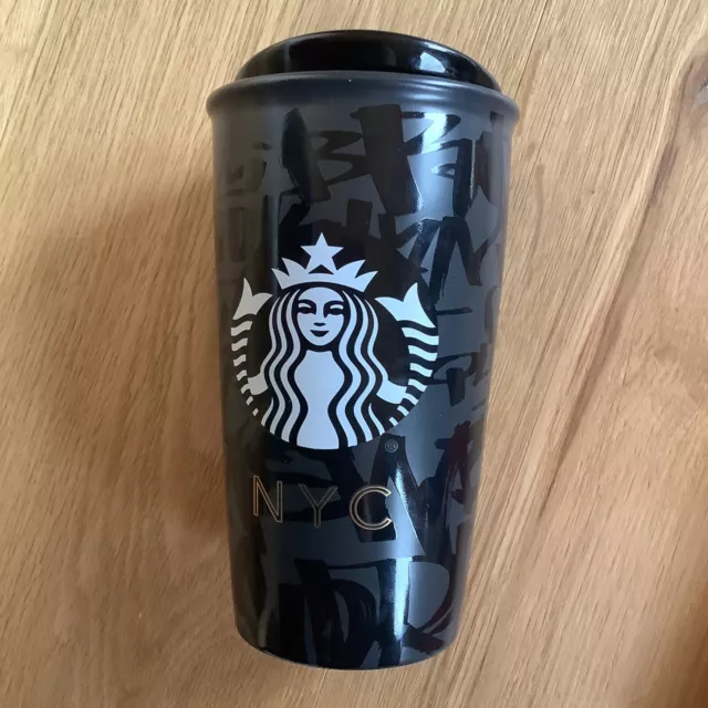 Starbucks Graffiti NYC New York City Black Ceramic Travel Mug/Tumbler 2015  RARE