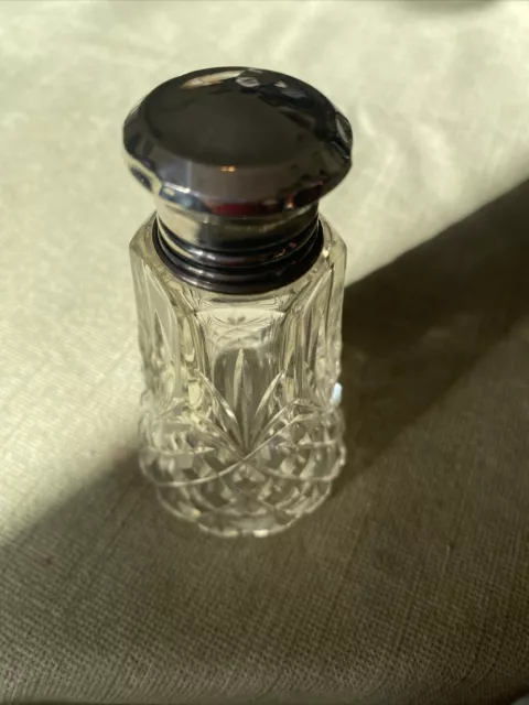 Cut Glass and Silver Smelling Salts Bottle, H P & S, Birmingham 1921, Screw Off