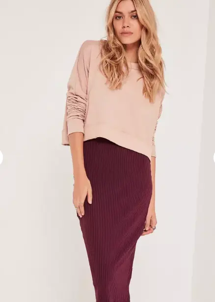 Missguided ribbed midi skirt burgundy size 0 us