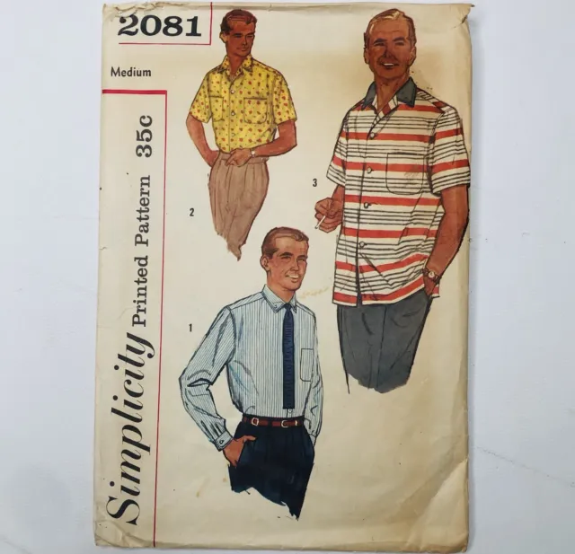 VTG 50s/60s Mens Shirt Set Simplicity Printed Sewing Patterns 2081, 3 Styles