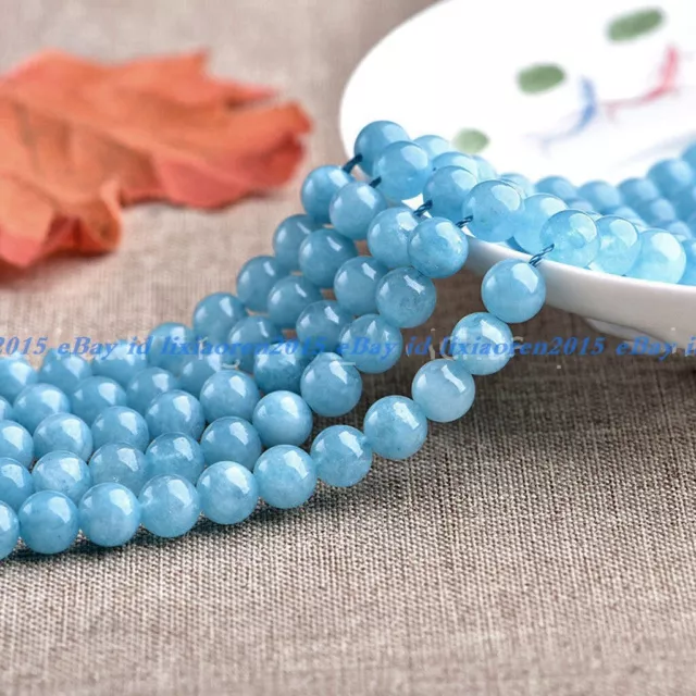 Natural 8mm Smooth Blue Aquamarine Round Gemstone Loose Beads 15'' AAA