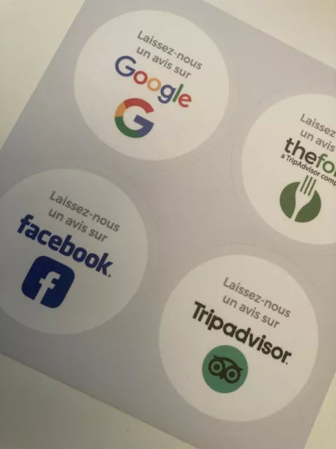4 Stickers Avis Réseaux Sociaux Google, thefork, facebook et tripadvisor