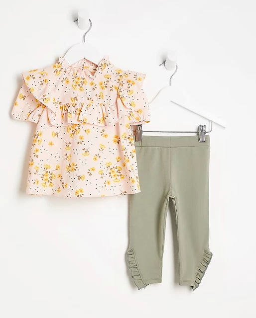SET TOP FLOREALE E LEGGINGS ROSA RIVER ISLAND MINI BAMBINA taglia 9-12 mesi (307)