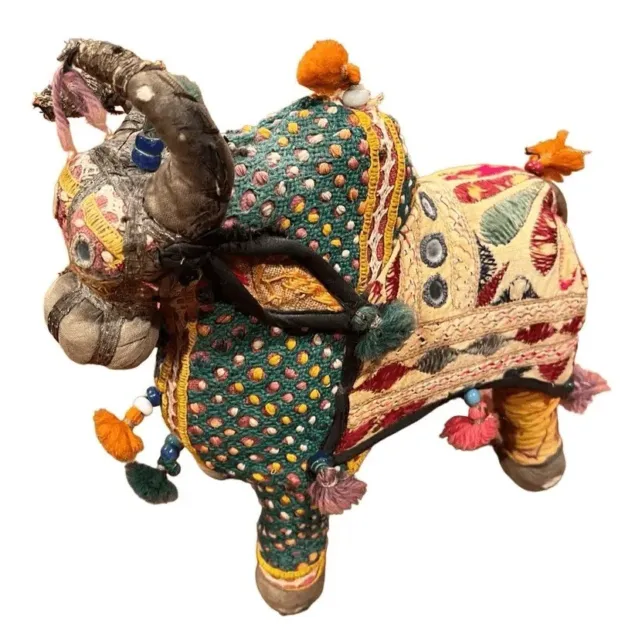 Indian Bull Raj Folk Art Stuffed Bohemian Figurine Mirrors Embroidered