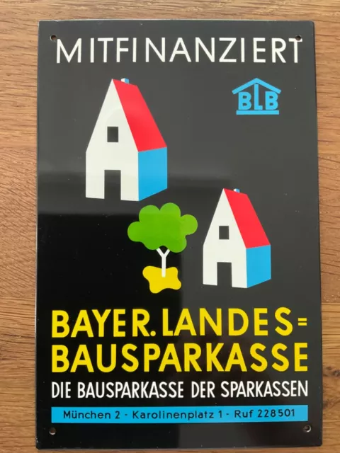 Altes Blechschild Bayerische Landesbausparkasse 14,5x21,5 cm 50er Jahre TOP