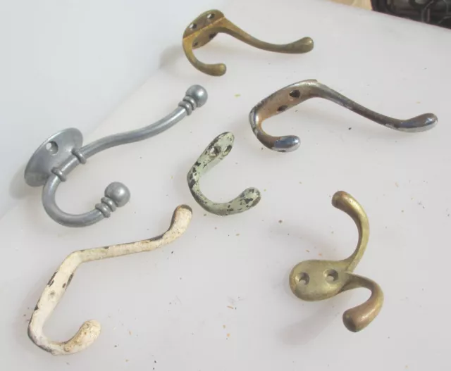 Vintage Brass Iron Chrome Coat Hooks Hat Hangers Old Art Deco Antique ODD - LOT