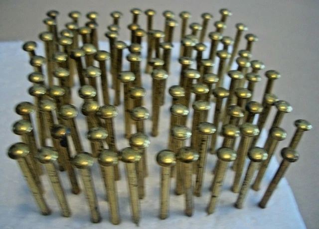 50  Nice-Big-Vintage 1 3/8" X #12, Brass Plated Brad Nails, Big Round Dome Head 4