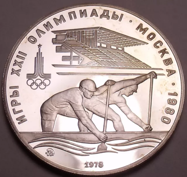 Silver Proof Russia 1978-M 10 Roubles~Mintage 118,000~Olympic Canoeing~Free Ship